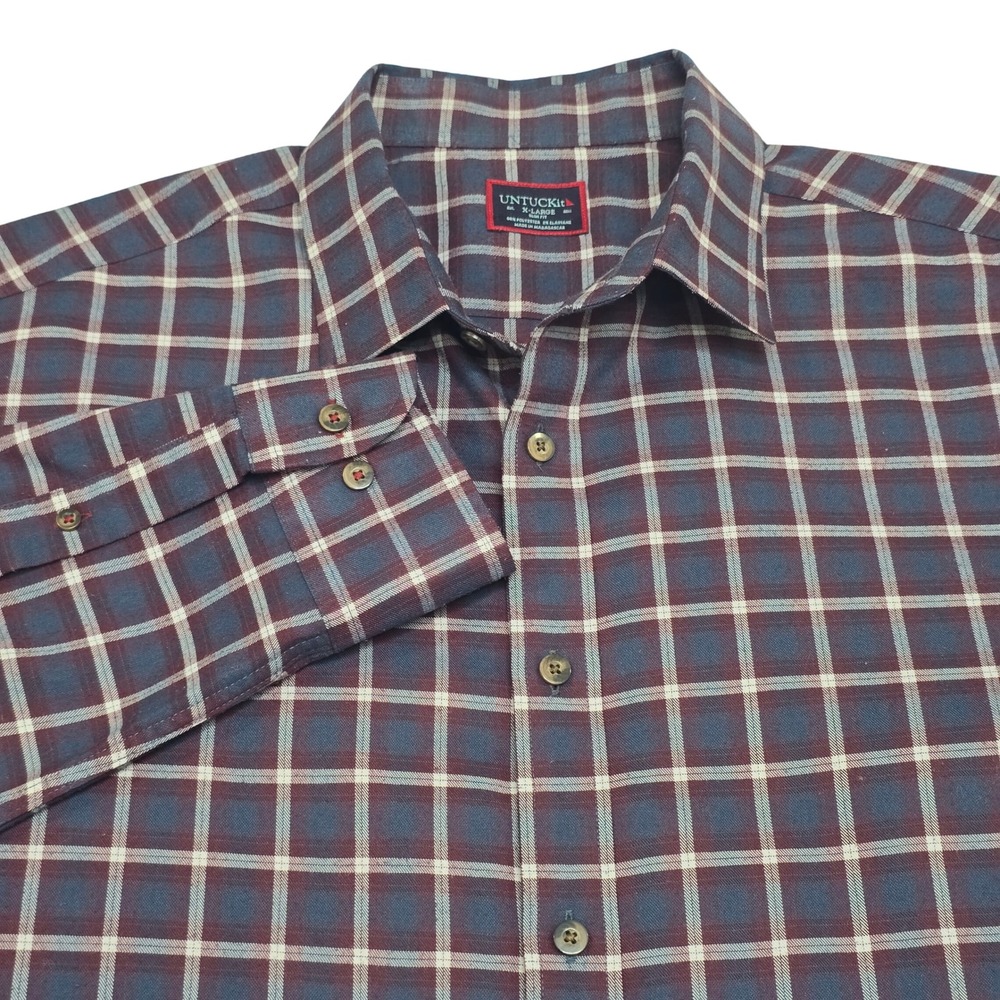 UNTUCKit Taurino Shirt Mens XL Burgundy Grey Plaid Slim Fit Long Sleeve - Picture 2 of 15